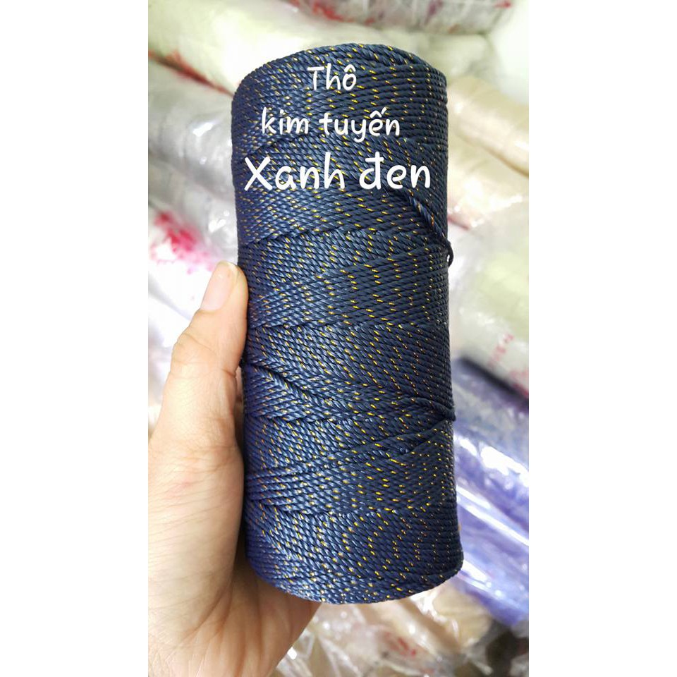 Sợi thô kim tuyến màu xanh đen sale off