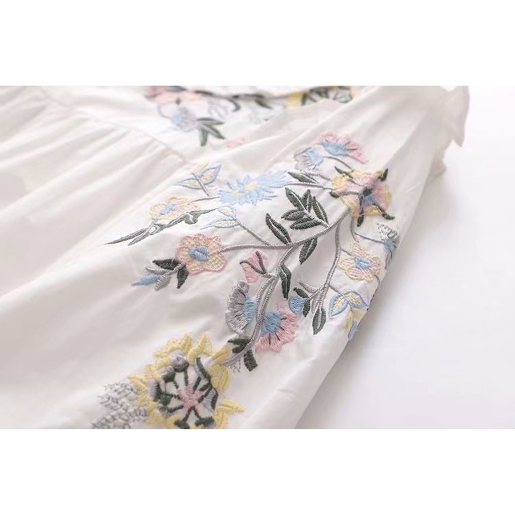 Áo bèo cổ vải kate thêu hoa siêu xinh - maicuteshop