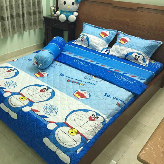 Set 4 Món Chăn Hè Trần Bông Cotton Poly Mẫu DORAEMON TEM THƯ Dành Cho Các Bé Nhà Mình - evily1990