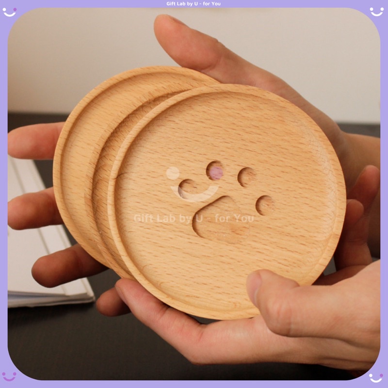 Lót cốc gỗ cao cấp hình bàn chân mèo siêu dễ thương