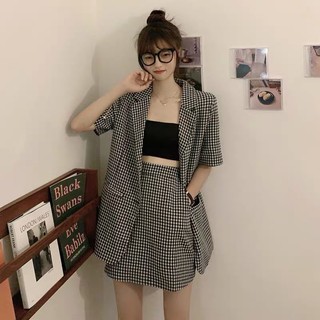 Set áo Blazer + chân váy caro Bigsize cao câp