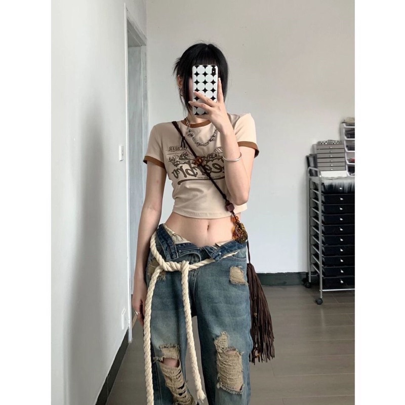 Áo phông crotop buộc lưng, áo phông buộc lưng