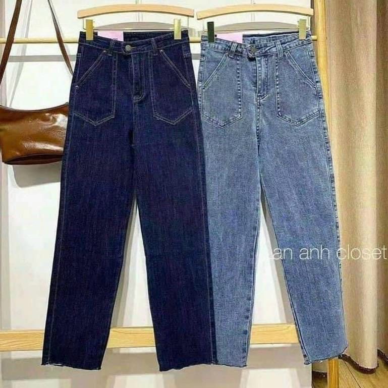 Quần Jeans ống xuông 2 túi tà cắt gấu