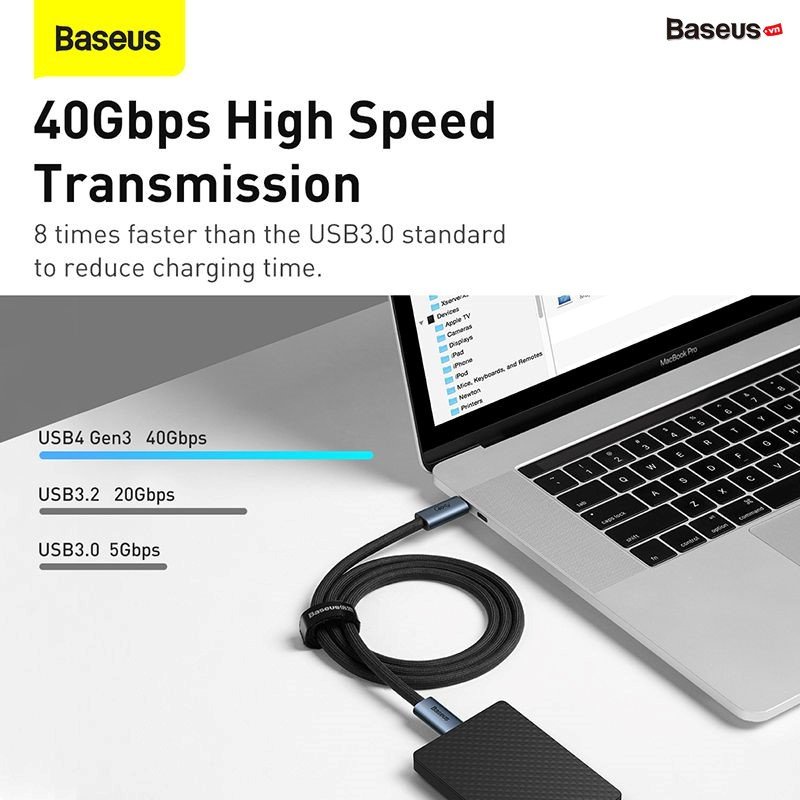 Cáp sạc siêu nhanh, dây sạc siêu nhanh Baseus Flash Series USB4.0 Full Featured Data Cable Type-C to Type-C 100W 40Gbps