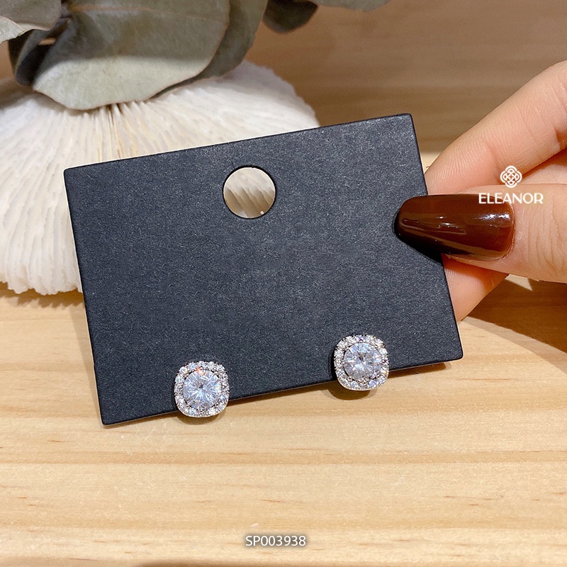 Bông tai nữ chuôi bạc 925 Eleanor Accessories hình học đính đá lấp lánh phụ kiện trang sức 3938