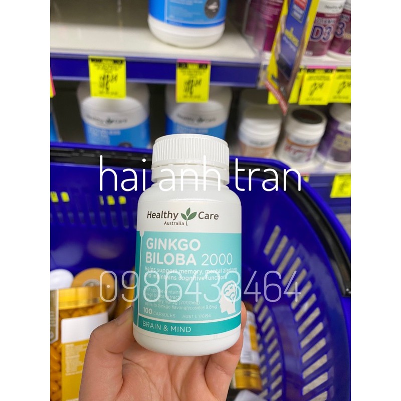 [Mã 66FMCGSALE hoàn 8% xu đơn 500K] Viên uống Ginkgo Biloba Healthy Care Úc 2000mg