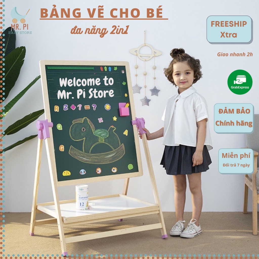 Bảng Vẽ Hai Mặt Cho Bé Có Từ Tính – Xoay 360 Độ Tích Hợp Làm Bàn, Bảng Vẽ Trẻ Em Flipboard Đa Năng Dễ Xóa
