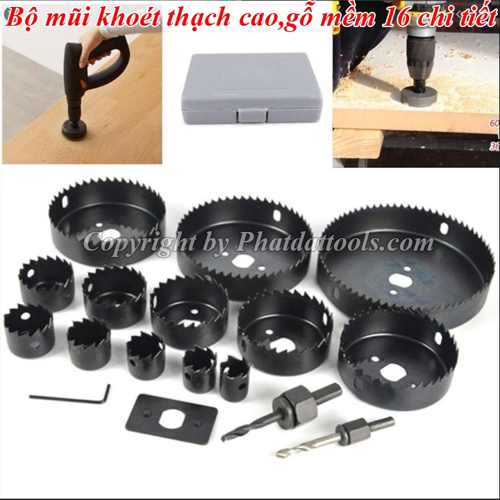 Bộ mũi khoét gỗ-khoét thạch cao 16 chi tiết cao cấp