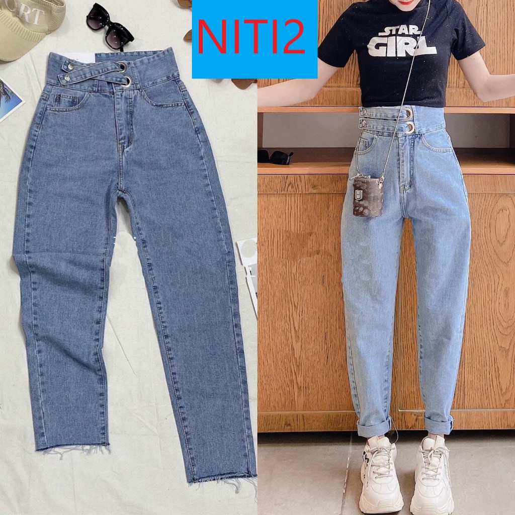 [ GIANG SƠN ] QUẦN BAGGY JEAN NỮ LƯNG CAO 2 KHOEN DÂY MÀU XANH NHẠT SIÊU CÁ TÍNH CỰC HOT HIT NITIQC, THỜI TRANG, TỰ TIN