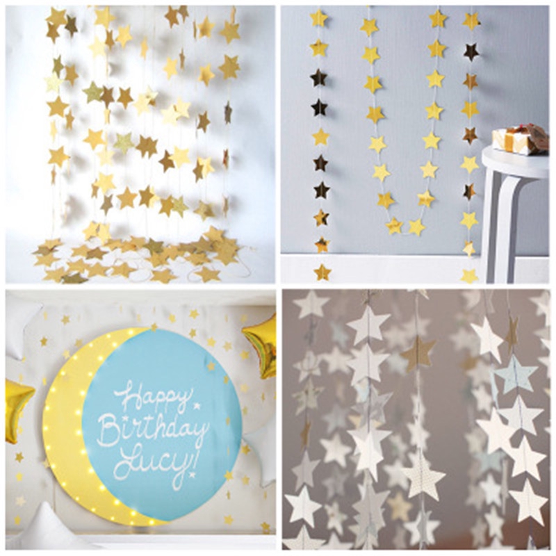 Rèm giấy hình ngôi sao dài 4m treo trang trí tường handmade dành cho tiệc sinh nhật/ tiệc cưới