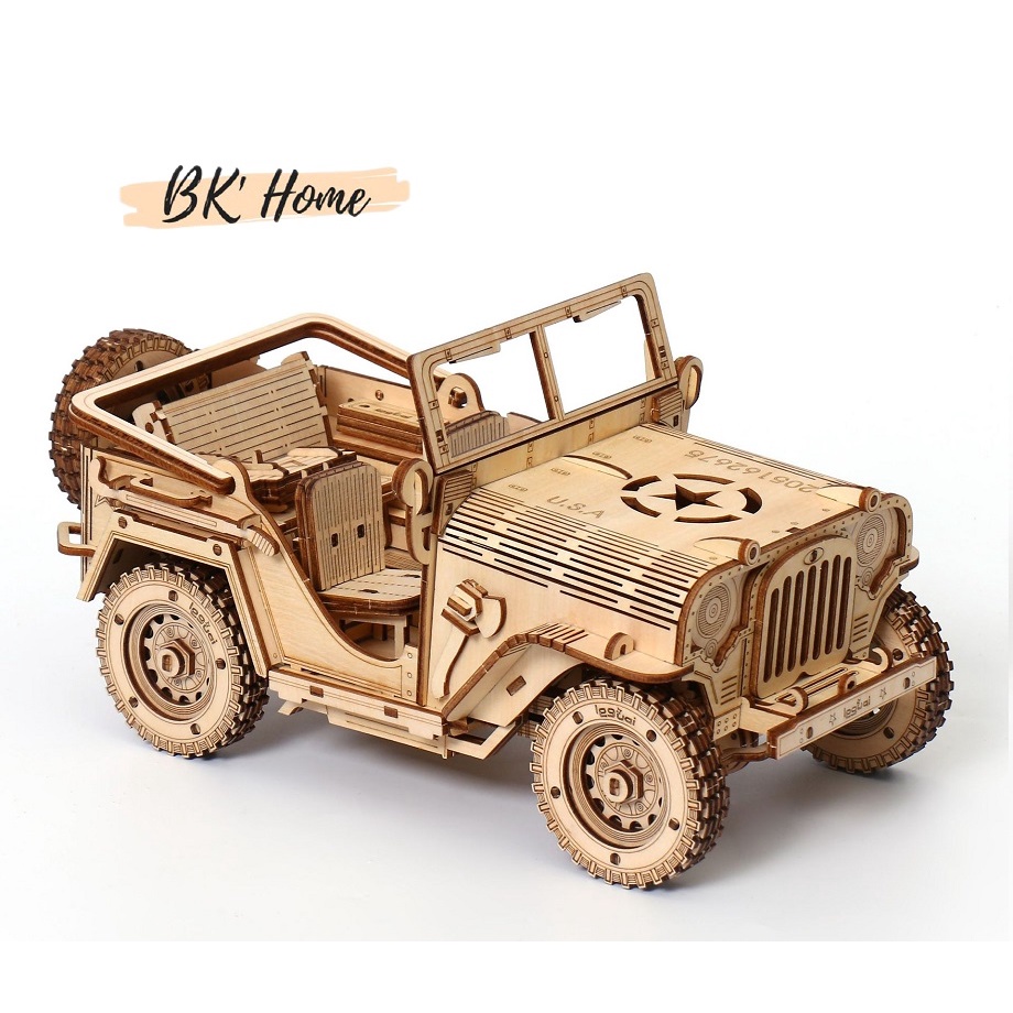 Đồ chơi gỗ lắp ráp 3D mô hình xe Jeep cắt laser Birkeetoys