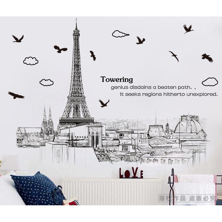 Decal trang trí dán tường hình tháp Eiffel AM9258