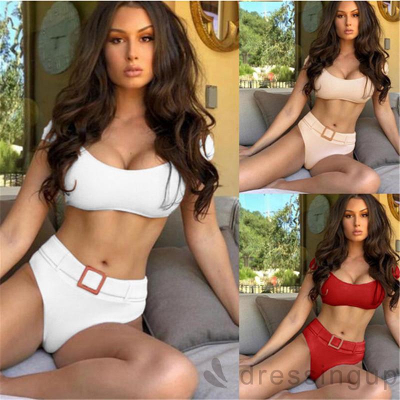 Set Bikini Lưng Cao Màu Trơn Thiết Kế Xẻ Quyến Rũ | BigBuy360 - bigbuy360.vn