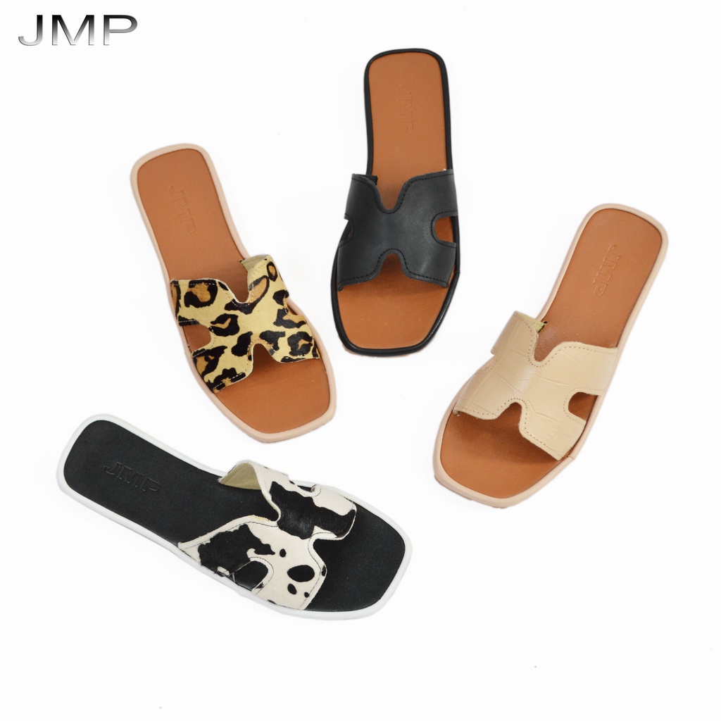 JMP - DÉP NỮ ĐẾ BỆT QUAI NGANG CHỮ H DA THẬT THỜI TRANG- DE81