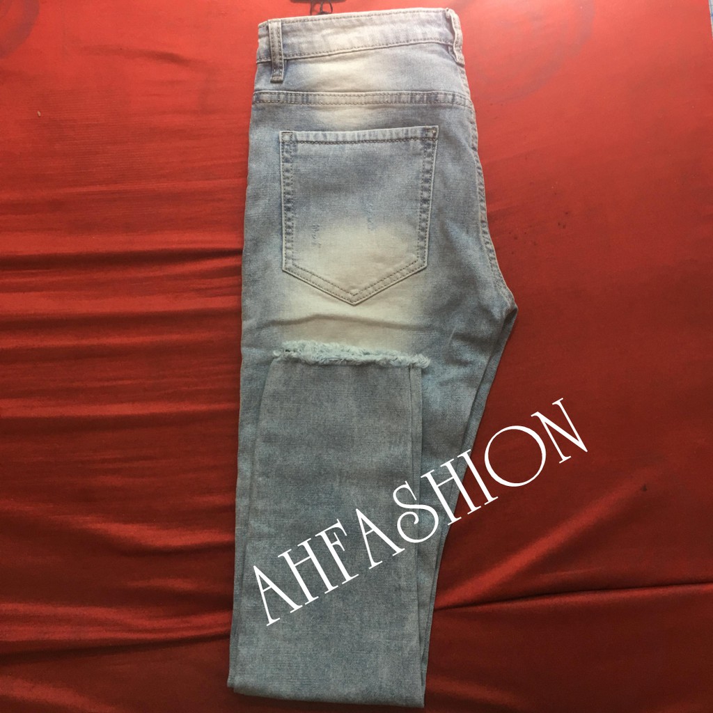 Quần jean nam xanh chất jean rách gối thời trang | BigBuy360 - bigbuy360.vn