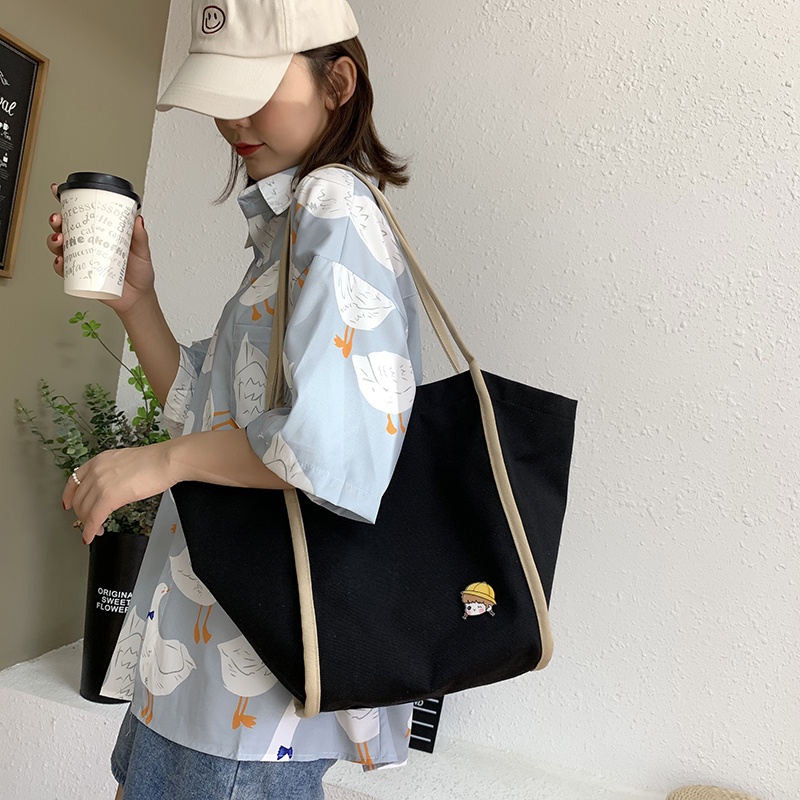 Túi xách Prettyzys bằng vải canvas thời trang Hàn Quốc cho nữ 2021