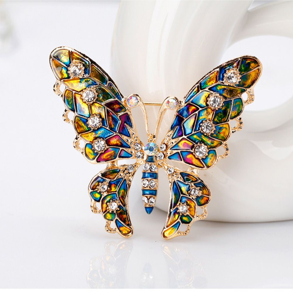 Huy hiệu cài áo hình bướm đính đá nhiều màu
