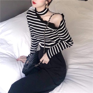 Áo trễ vai kẻ