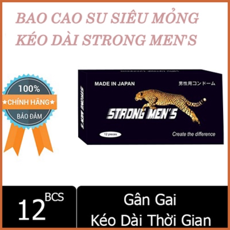 Bao Cao Su STRONG MENS Báo Đen  Gân Gai Kéo Dài 49mm  Hộp 12 cái (Nhật Bản)