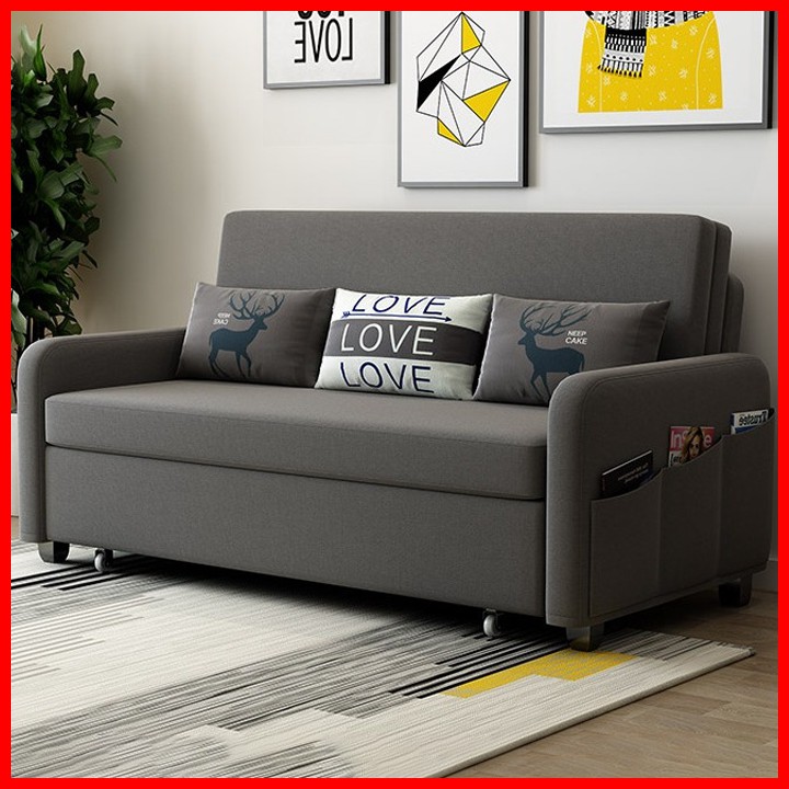 Sofa giường cao cấp kt 160X190cm màu xanh xám ghi kem, ghế sofa giường nhập khẩu khung thép có ngăn chứa đồ