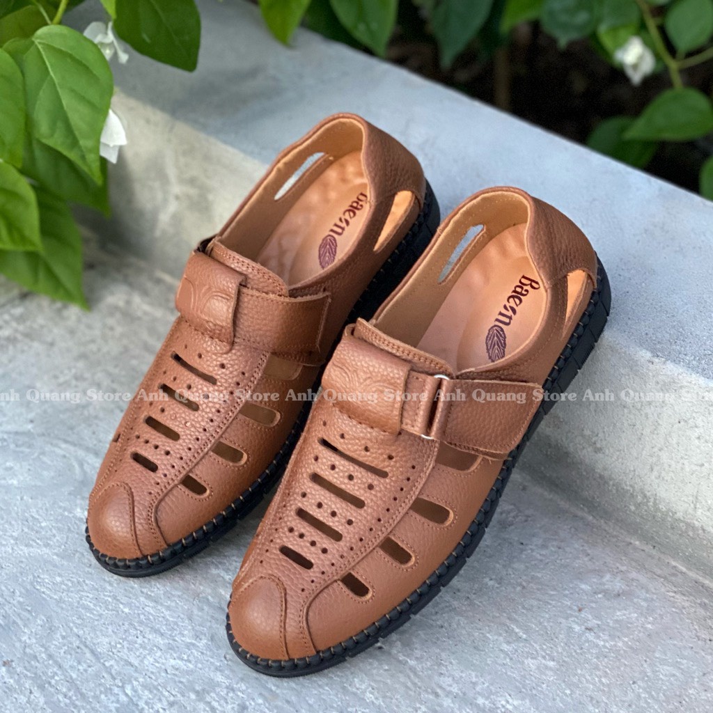 Giày rọ nam mùa hè chất liệu da bò nguyên tấm đế cao su đúc êm ái AQ8388
