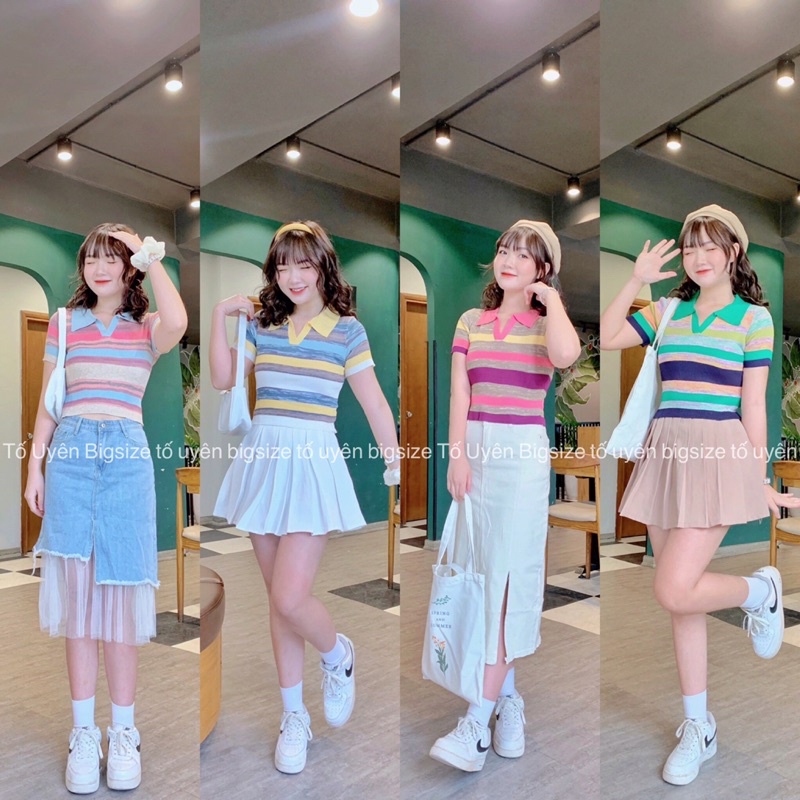 (T.U Bigsize 50-75kg) Áo Croptop Cổ Bẻ Sọc Ngang Hàng QCCC K305