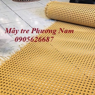Mành mây mắt cáo sợi nhựa dùng trang trí nội thất khổ 60 hàng dầy vàng kem