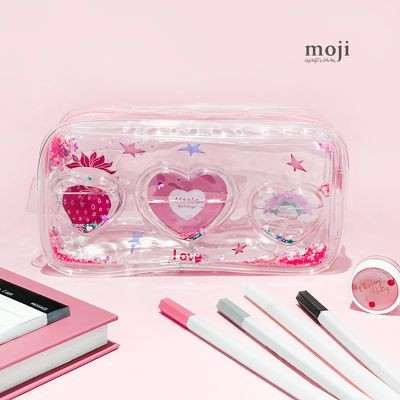 Hộp bút lớn Trái tim nổi Love twinkle 6x10x19 - Hồng nhạt