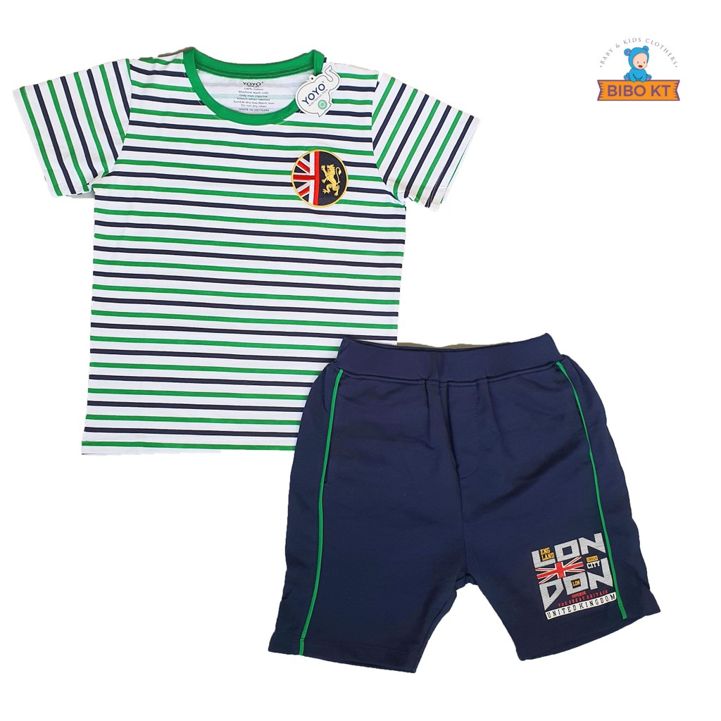 Bộ tay ngắn sọc cotton 4 chiều hàng chính hãng Yoyo size 2-9 , SX-XXL ( từ 9-41kg )