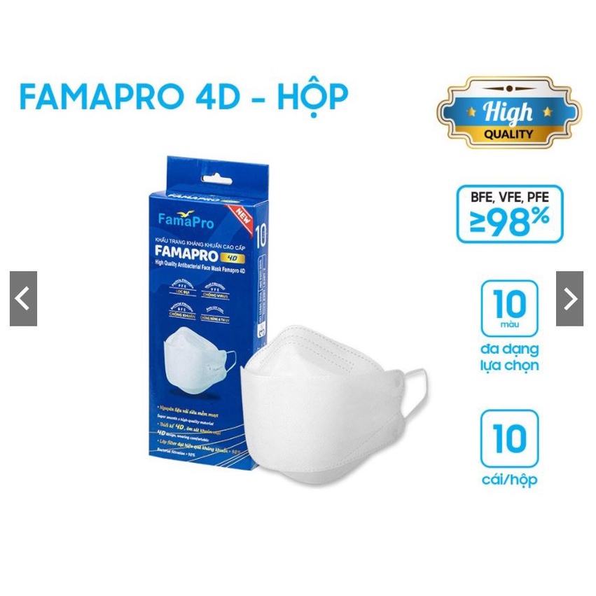 Combo 10c Khẩu trang 4D y tế cao cấp kháng khuẩn 3 lớp Famapro