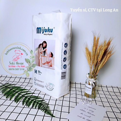 Tã dán Mijuku xuất Nhật siêu mỏng, siêu thấm hút, khô thoáng, đầy đủ size S50, M50, L50 giá tốt tại Long An
