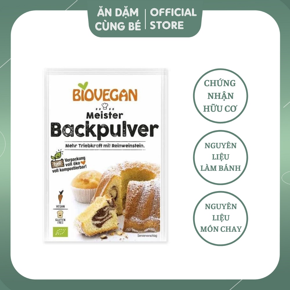 Bột nở baking powder nguyên liệu làm bánh bao bông lan hữu cơ cho bé chính hãng Bio Vegan 17g 85411
