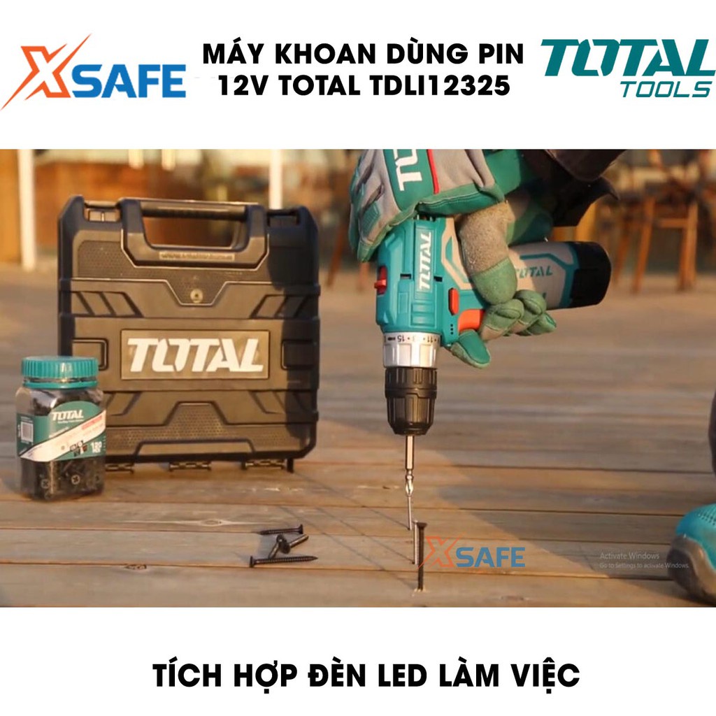 Máy khoan dùng pin 12V TOTAL TDLI12325 Kèm 2 Pin 1.5Ah 1 Sạc 1 mũi vít CR-V 65mm Máy khoan cầm tay chính hãng