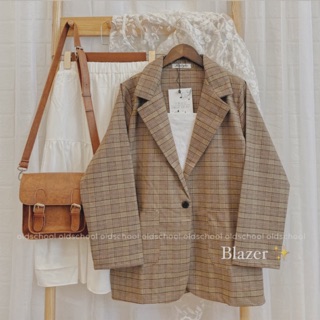 ÁO BLAZER KẺ NÂU 1 CÚC (ảnh thật/sẵn)