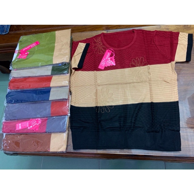 Áo nữ Trung niên Tay ngắn Chất liệu len thun Size To 58-80kg( Hình Thật)