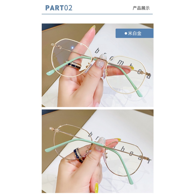 Mắt kính gọng kim loại tròn chống bức xạ phong cách Retro Hàn Quốc