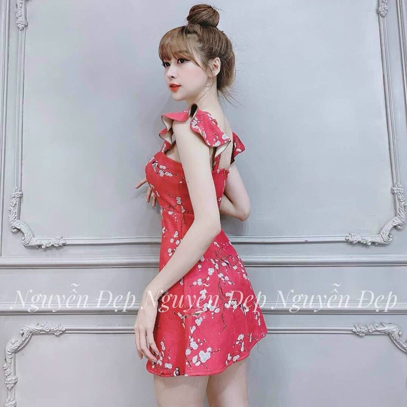 Đầm Xòe Hoa Đào Có Mút Ngực Thun Dẻo In 3D