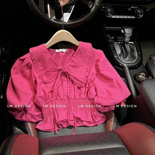 Áo croptop cổ sơ mi chun eo