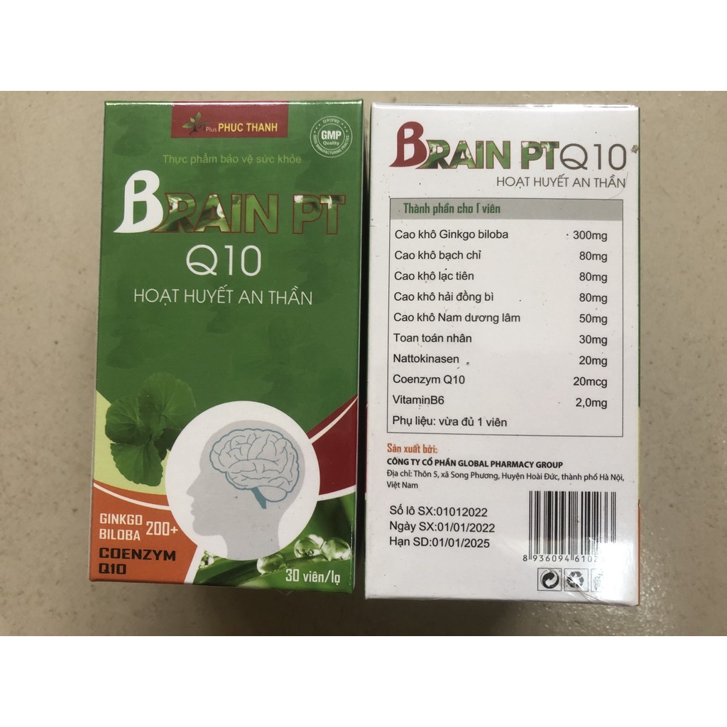 Hoạt Huyết An Thần Brain PT Q10, bổ não, tăng cường lưu thông máu lên não, giảm hoa mắt, chóng mặt, nhức đầu hiệu quả.