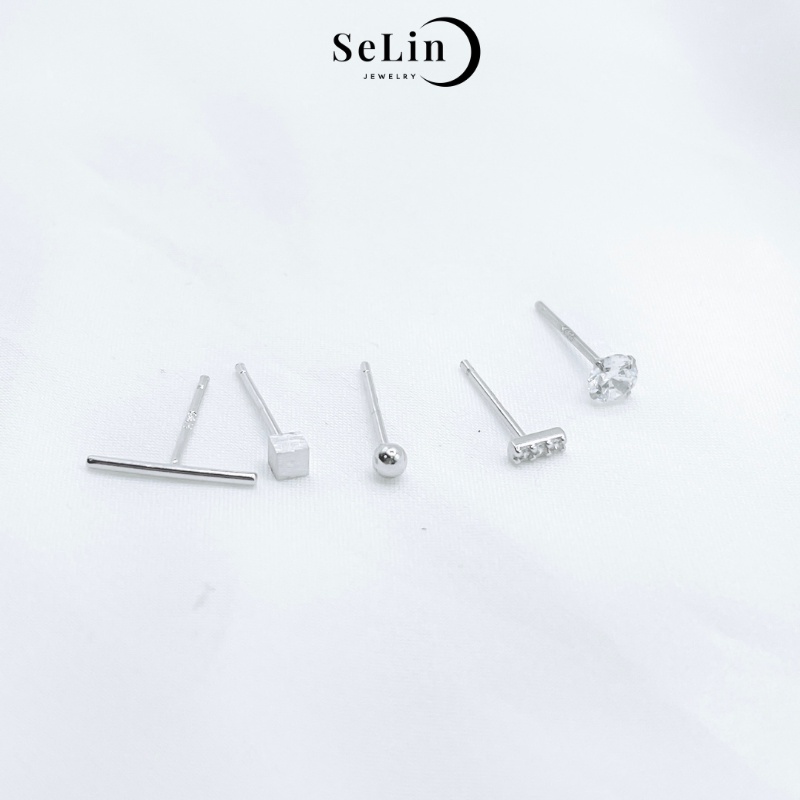 Bộ khuyên tai bông tai bạc 925 nam nữ cá tính SELIN JEWELRY - 0153