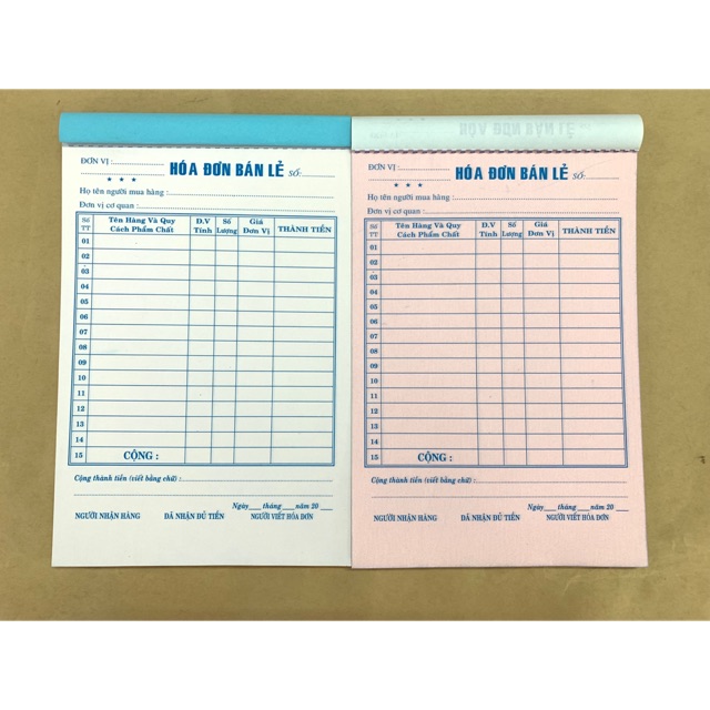 Hoá đơn bán lẻ 2 liên  50 bộ 100 tờ
