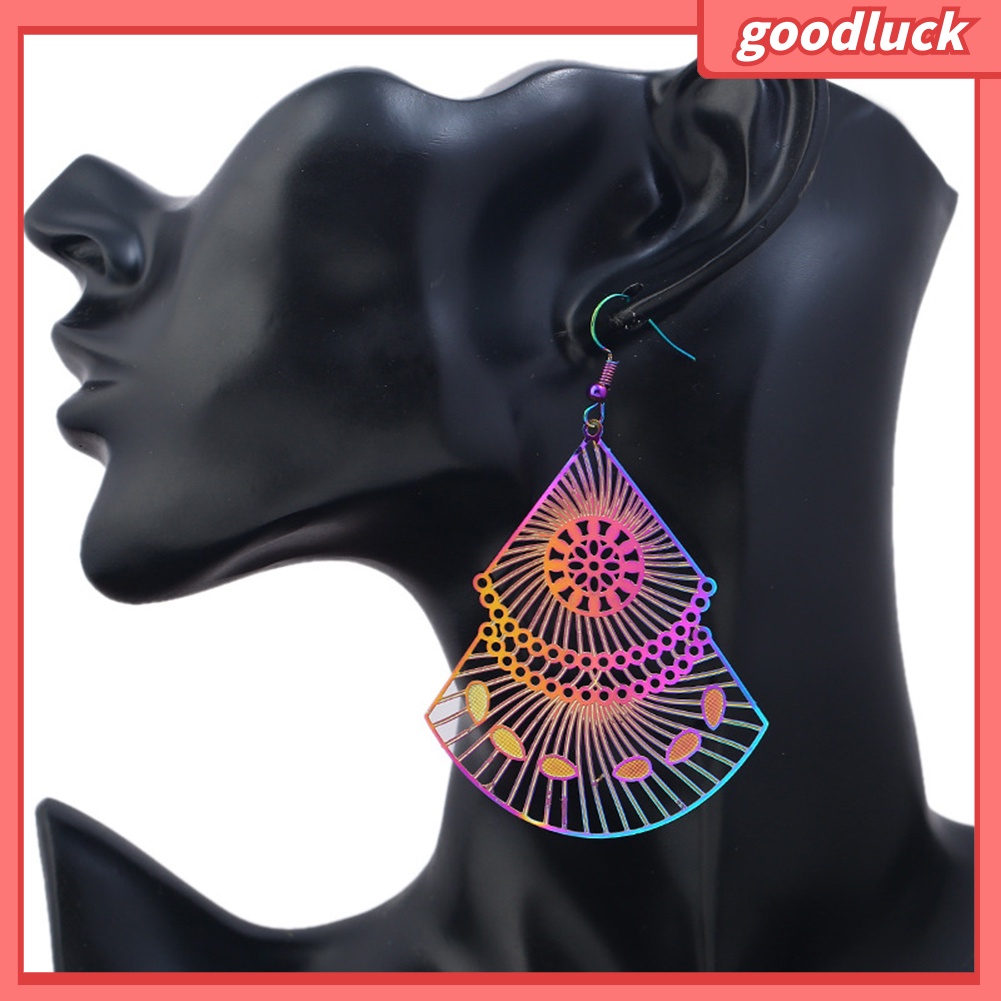 Khuyên tai dáng thả phối mặt hình quạt khoét rỗng nhiều màu tùy chọn thời trang cho nữ