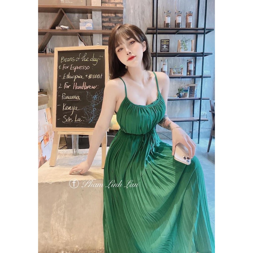 ĐẦM 2 DÂY DẬP LY DỄ THƯƠNG - VÀI THUN MÁT ĐI BIỂN HOẶC MẶC NHÀ - FREESIZE DƯỚI 60KG (tặng dây cột tóc) | BigBuy360 - bigbuy360.vn