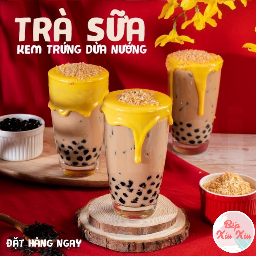 Set nguyên liệu trà sữa kem trứng mix vụng dừa nướng cao cấp 20-25 ly, trà sữa tự pha Bếp Xíu Xiu