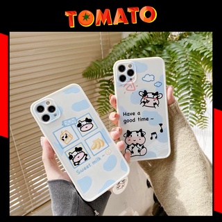 Ốp Lưng iPhone Bò Sữa Cạnh Vuông In Hình Cute 6plus/6s/6splus/7/7plus/8/8plus/x/xr/xs/11/12/pro/max/promax