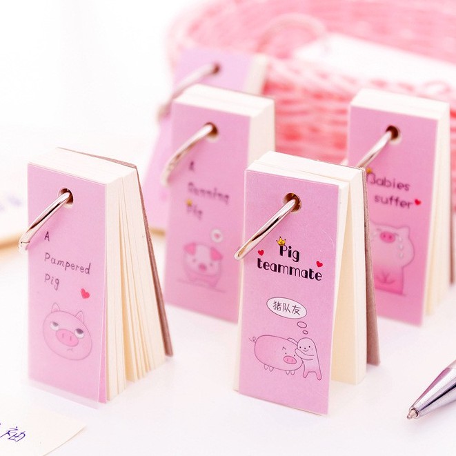 Sổ tay treo chìa khóa - ( hình heo hồng Pig pink  - khoen tròn )