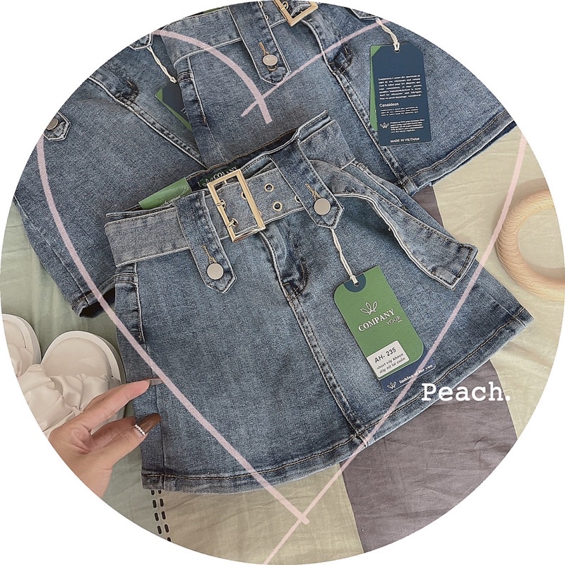 CHÂN VÁY JEANS CO DÃN KÈM ĐAI