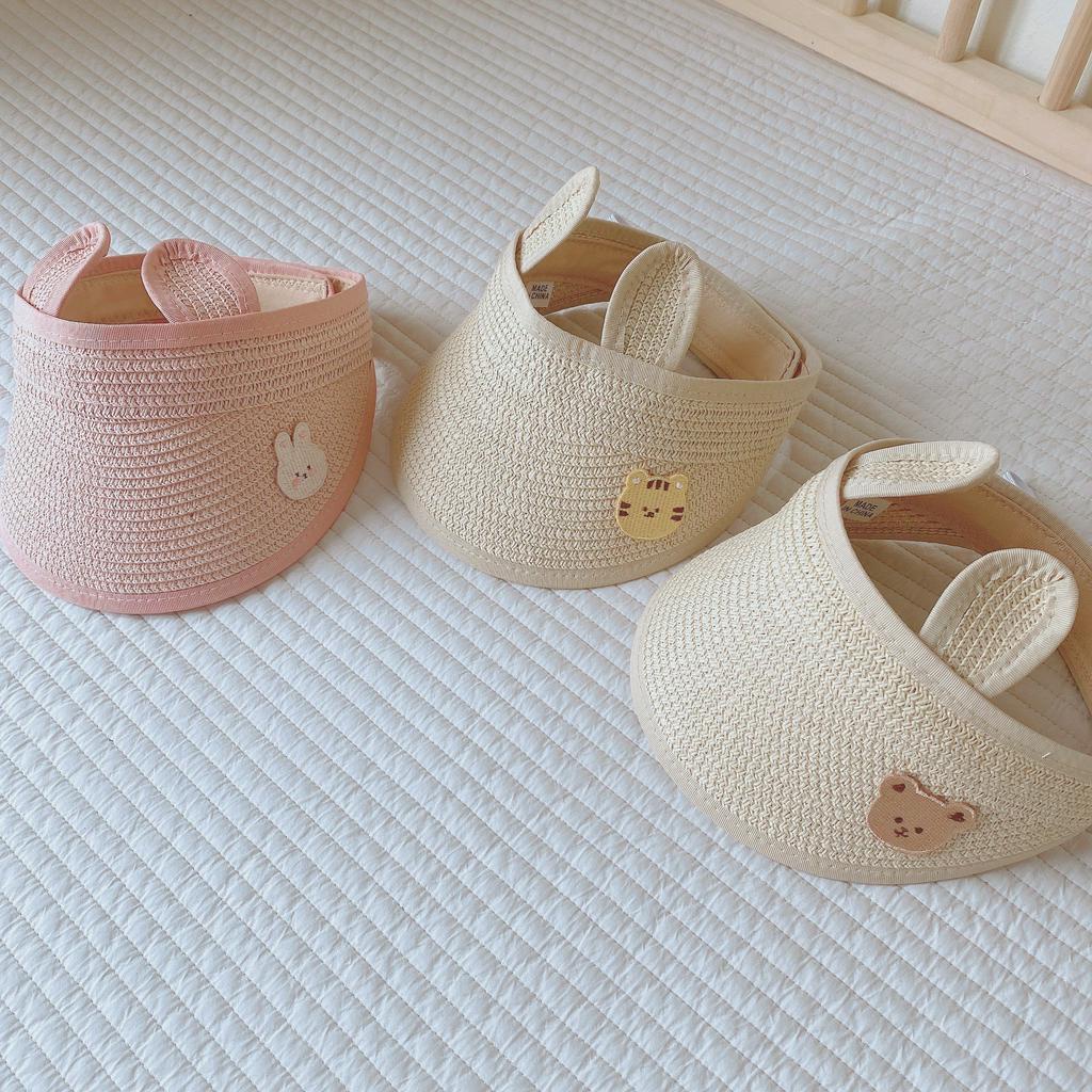 Mũ cói hở đầu cho bé, chất liệu cói mát, mềm, điều chỉnh theo size đầu của bé