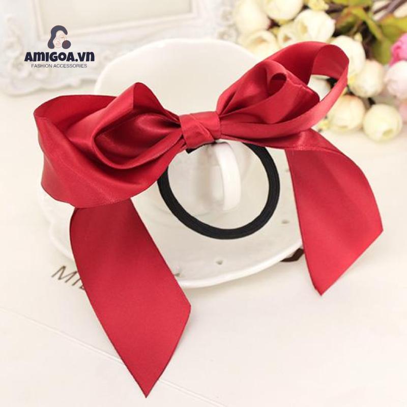 Dây Thun Cột Tóc Hai Lớp Bằng satin Thắt Nơ Dễ Thương