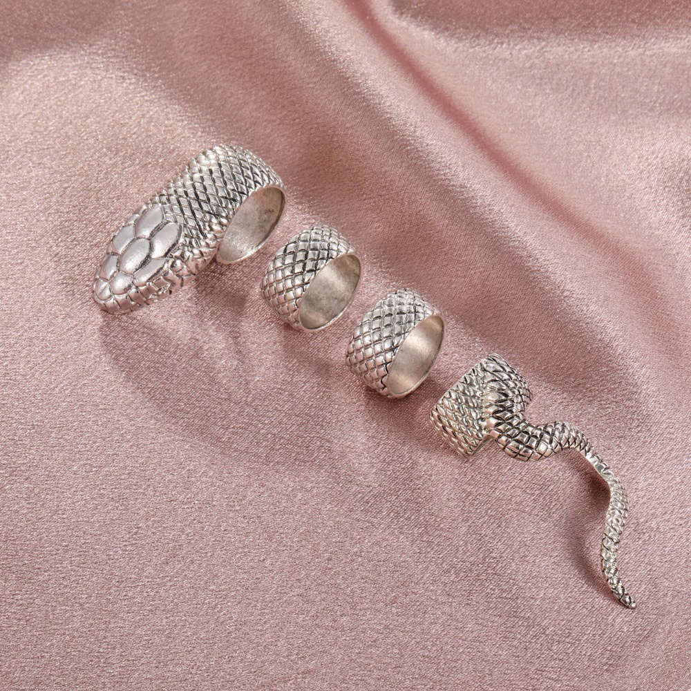 Set 4 Nhẫn Đeo Tay Kim Loại Hình Rắn Vintage Cho Nữ